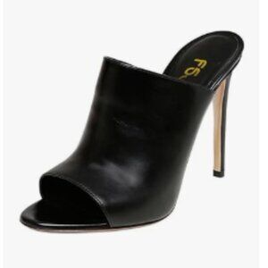 FSJ Black Open Peep Toe Mule Wide Strap Slide Slippers Stiletto Heels Sandals